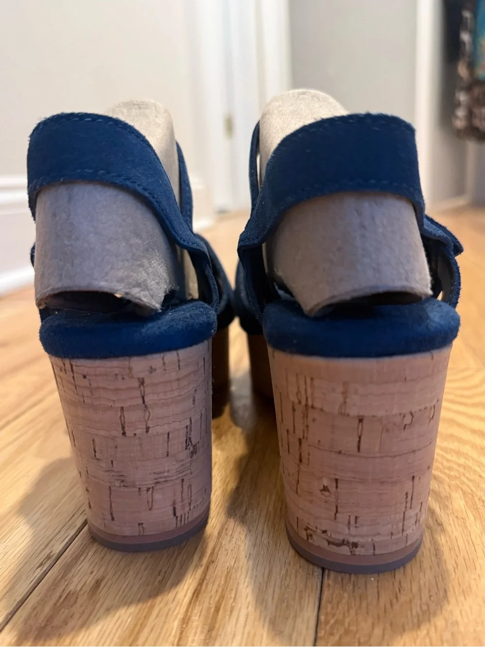 Toms Navy Suede Cork Platform Sandals